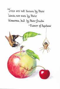 By Their Fruits Calligraphy & Gouache 4x6, Brandi Malarkey, artist. ItsAllMalarkey.com