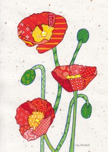 Patchwork memories. Karen. Gouache on paper. Brandi Malarkey, artist. ItsAllMalarkey.com