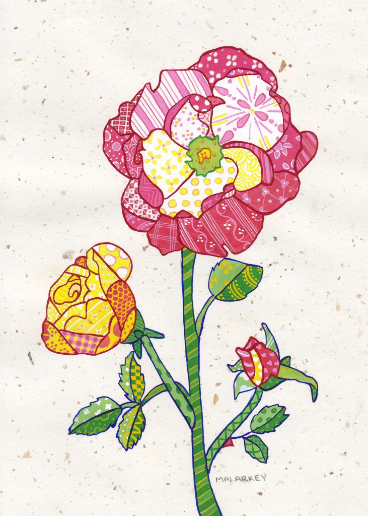 Patchwork memories. Lorine. Gouache on paper. Brandi Malarkey, artist. ItsAllMalarkey.com