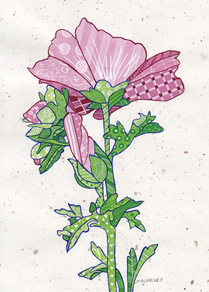 Patchwork memories. Roz. Gouache on paper. Brandi Malarkey, artist. ItsAllMalarkey.com