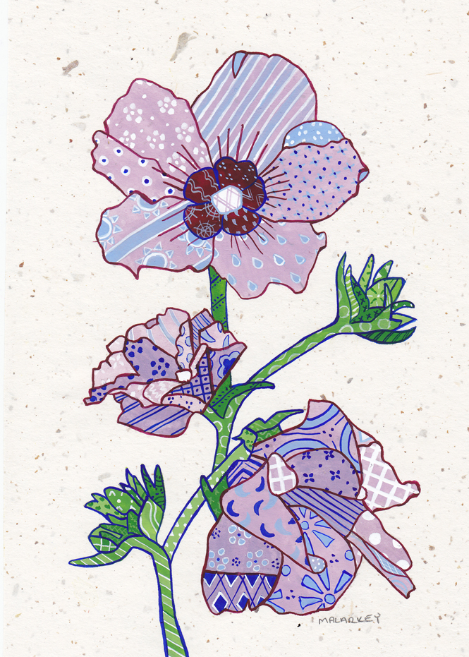 Patchwork memories. "Elizabeth". Gouache on paper. Brandi Malarkey, artist. ItsAllMalarkey.com