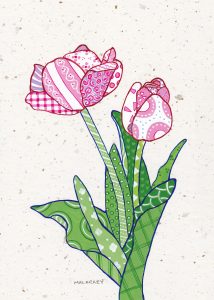 Patchwork memories. "Amy". Gouache on paper. Brandi Malarkey, artist. ItsAllMalarkey.com