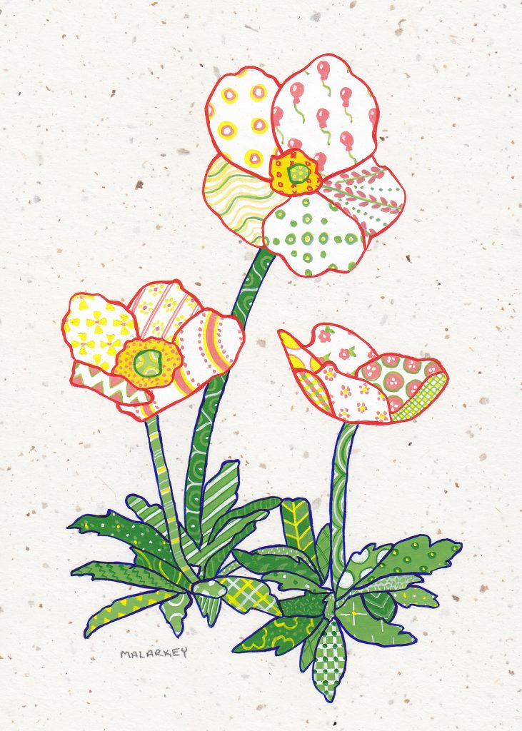 Patchwork memories. "Chantal". Gouache on paper. Brandi Malarkey, artist. ItsAllMalarkey.com