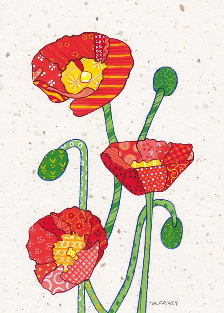 Patchwork memories. "Karen". Gouache on paper. Brandi Malarkey, artist. ItsAllMalarkey.com