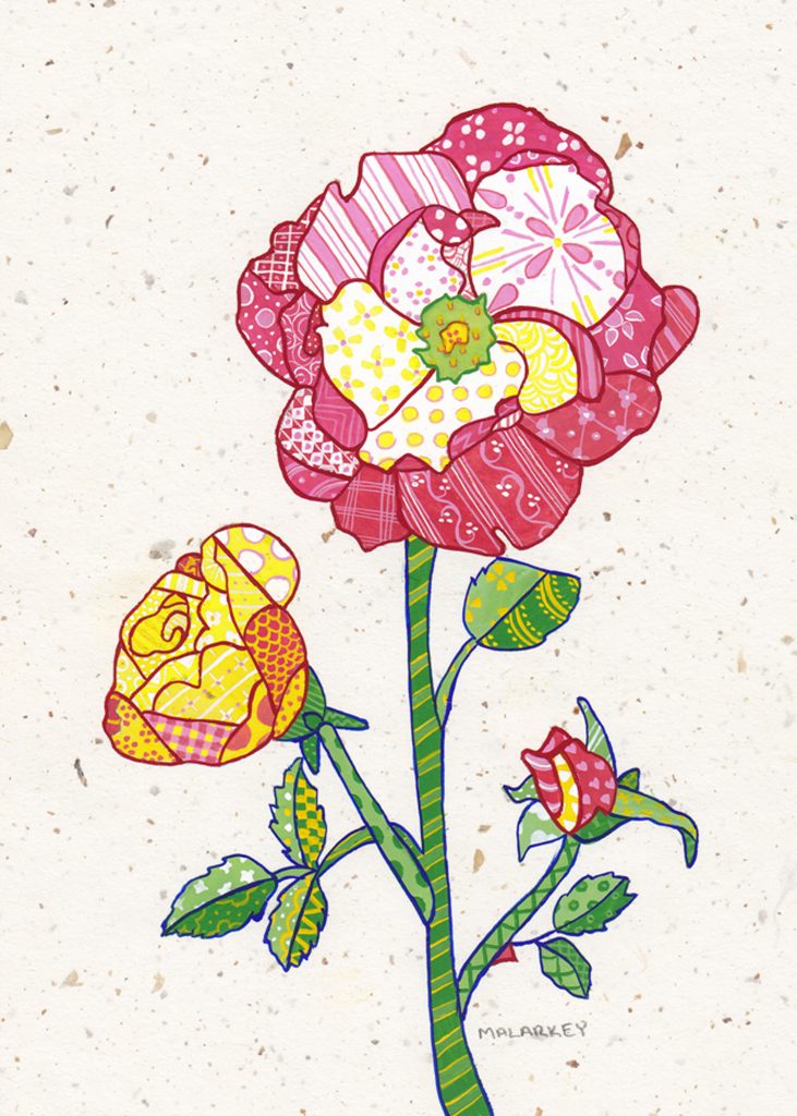 Patchwork memories. "Lorine". Gouache on paper. Brandi Malarkey, artist. ItsAllMalarkey.com