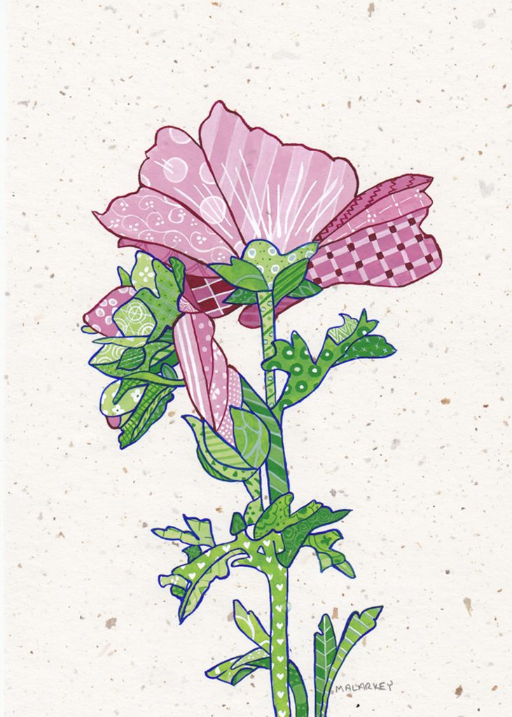 Patchwork memories. "Roz". Gouache on paper. Brandi Malarkey, artist. ItsAllMalarkey.com