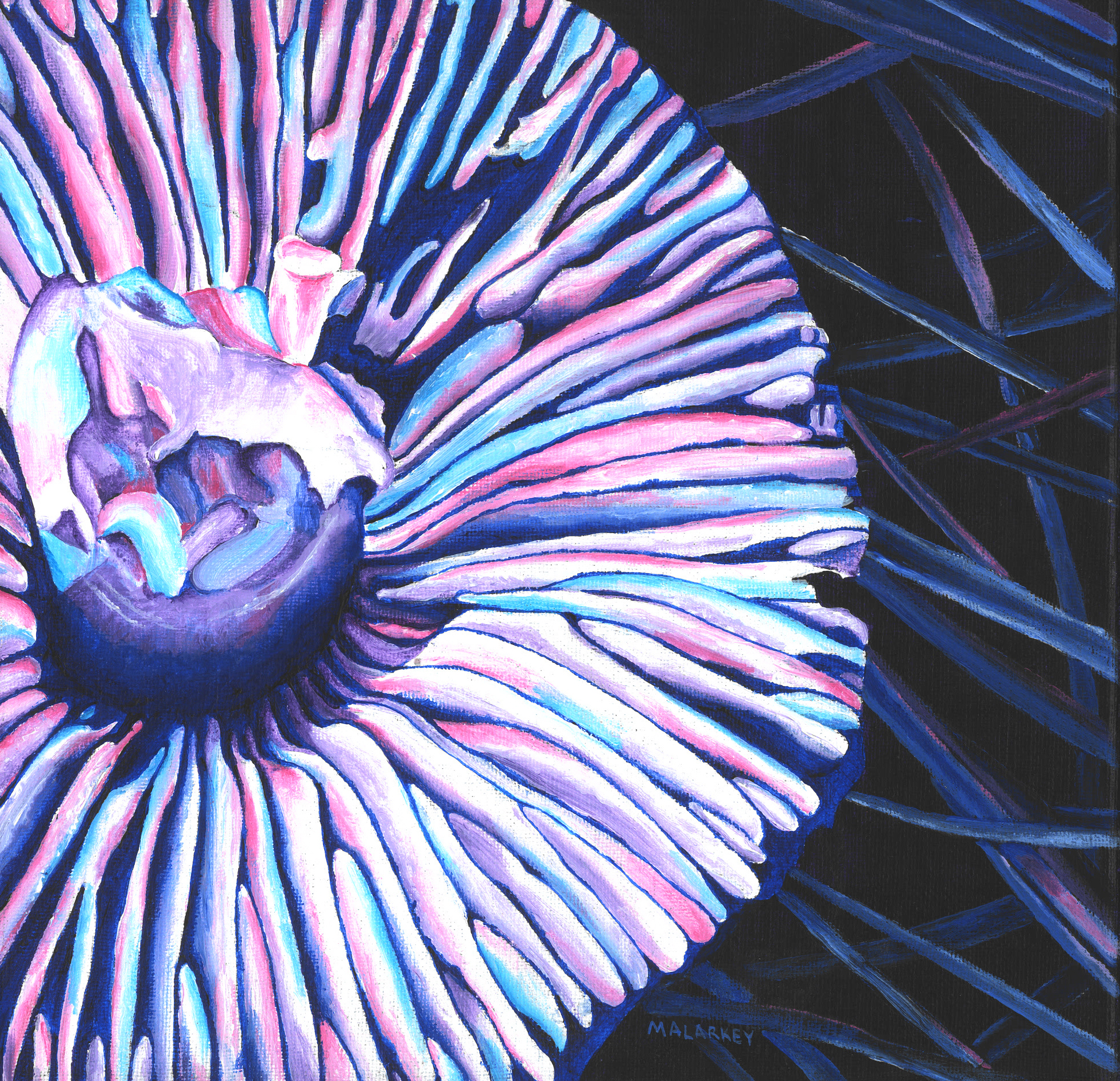 Mushroom. Acrylic. 10"x10" Brandi Malarkey, artist.